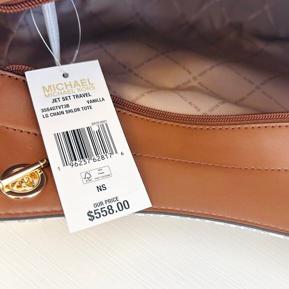 Michael Kors Purse jet set travel large chain tote shoulder bag vanilla MK - Picture 9 of 10